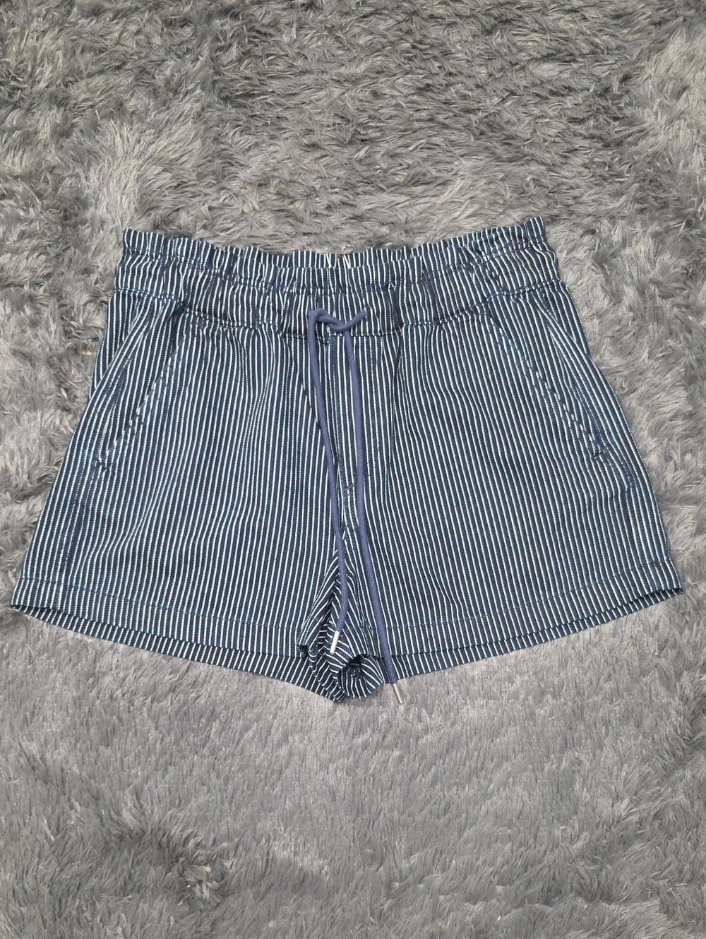 LOFT-  Navy & White Striped Drawstring Shorts.  Size M. NWOT